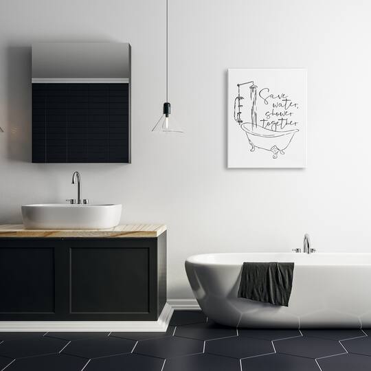 Stupell Industries Shower Together Funny Ink Drawing Bathroom Design Canvas Wall Art
